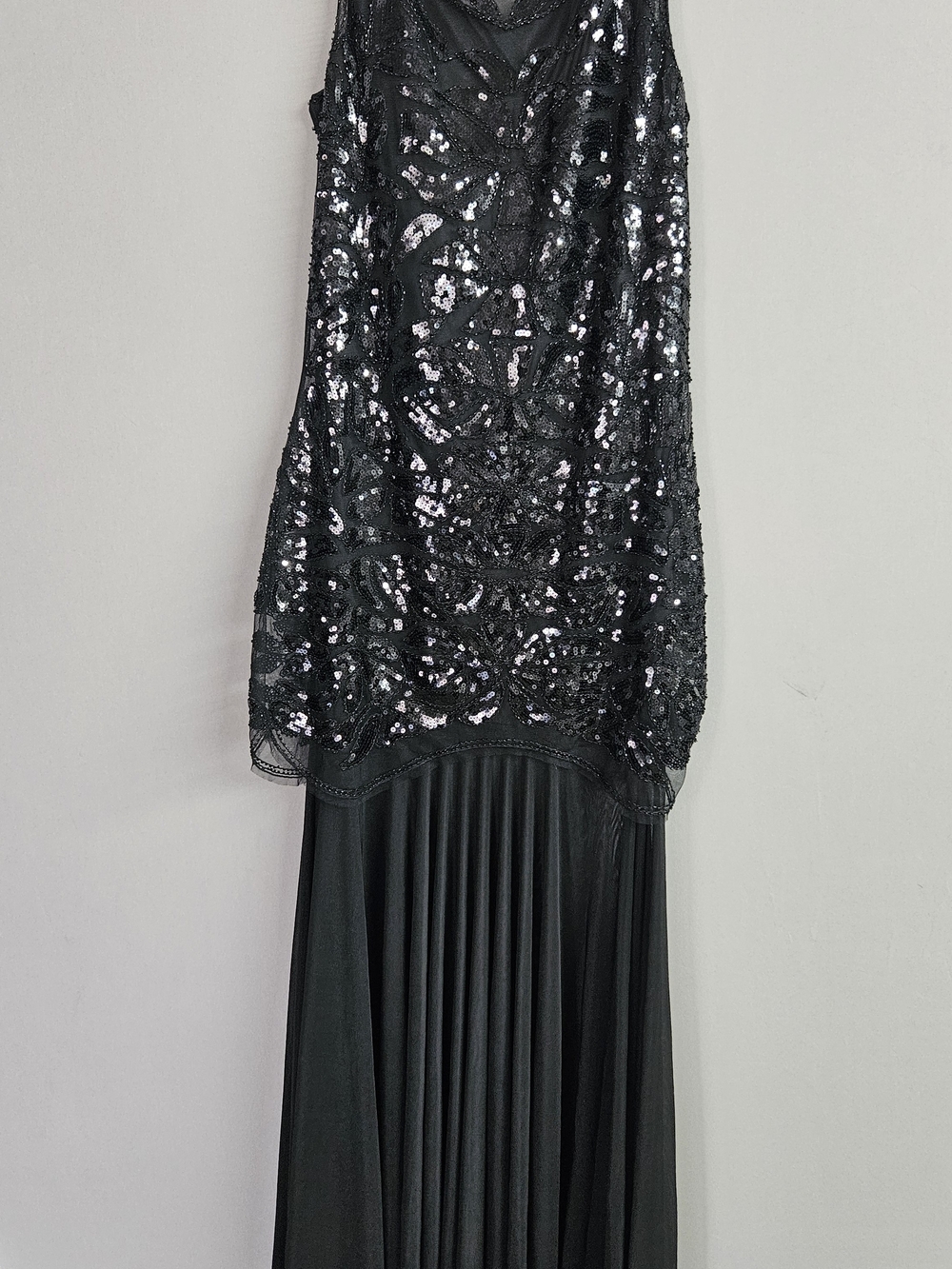 Black Sequin Maxi Dress with Pleated Skirt